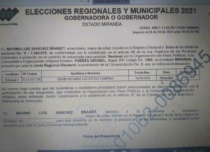 Inscripción de David Uzcátegui