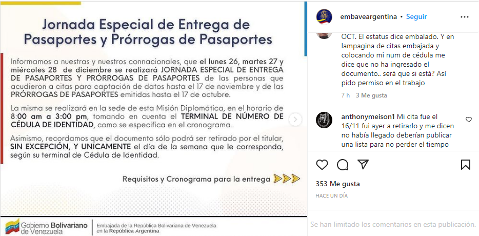 Embajada de Venezuela en Argentina - Pasaportes