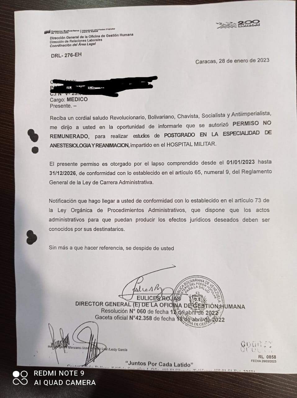 Médicos residentes de Maracay - Carta Ministerio de Salud