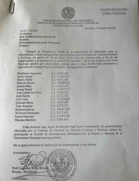Candidatos a rector CNE UCV Facultad de ciencias jurídicas