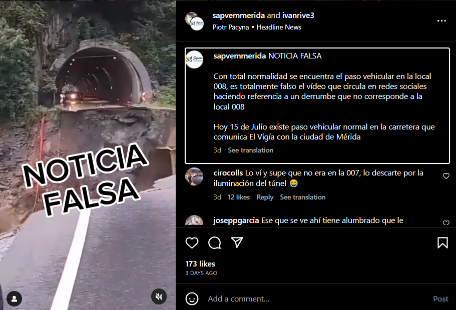 isStraw | Does the video of a road collapse correspond to the Rafael Caldera road in Mérida?