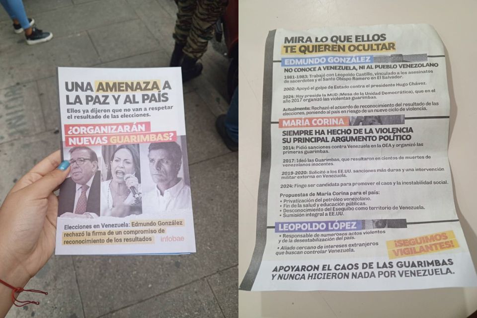 Material electoral difundido por el oficialismo en contra de la oposición. Simulacro electoral 2024