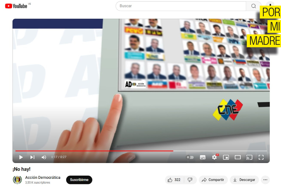 AD-Bernabé oculta la cara de su candidato presidencial en cuña de Youtube