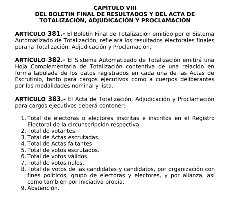 Reglamento LOPE de totalización y adjudicación