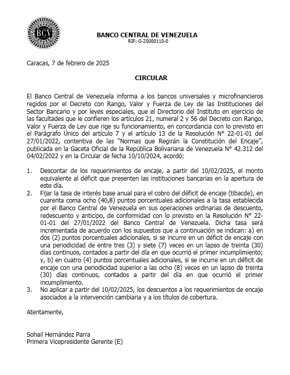 circular BCV 7 de febrero