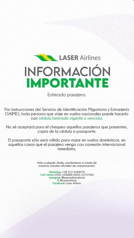 Laser aclaratoria vuelos nacionales