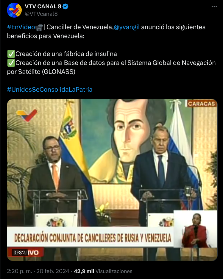 Yvan Gil anuncio insulina Rusia VTV