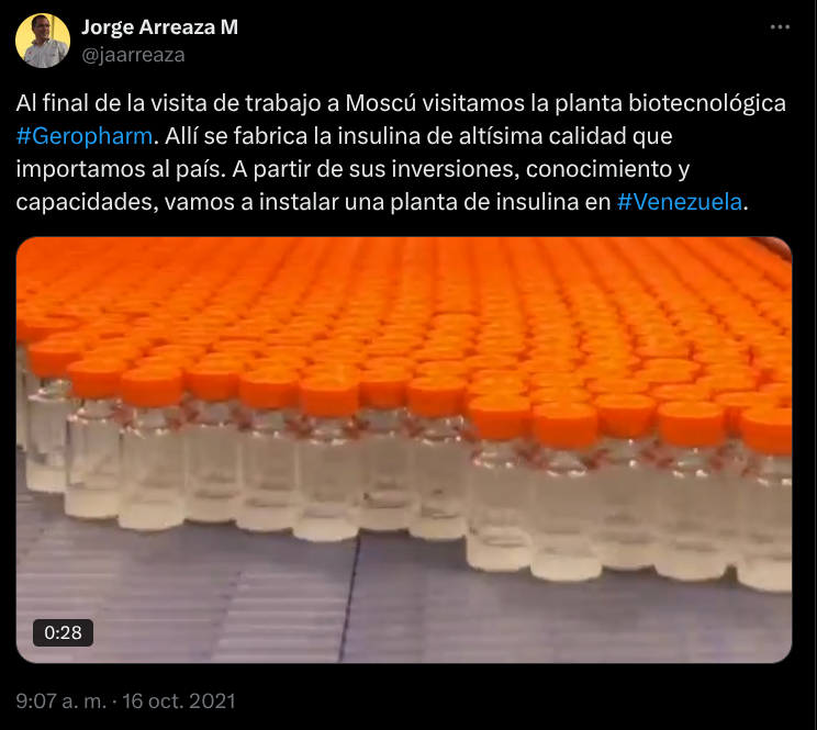 Twitter X Arreaza insulina Rusia